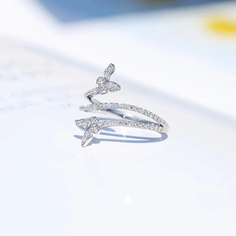 Elegant Double Butterfly 925 Sterling Silver Ring with Clear Zircon -  Jewelry Gift for Women