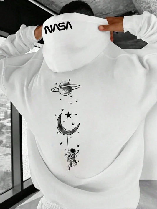 Ultra Loose Fit Moon & Planet Printed Hoodie 