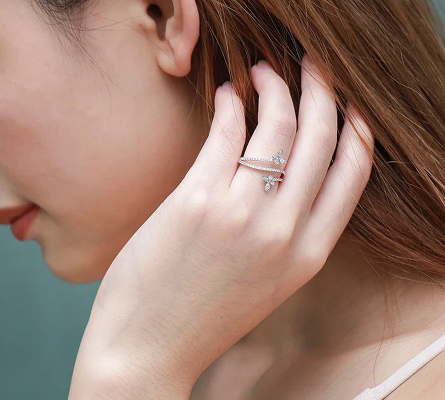 Elegant Double Butterfly 925 Sterling Silver Ring with Clear Zircon -  Jewelry Gift for Women