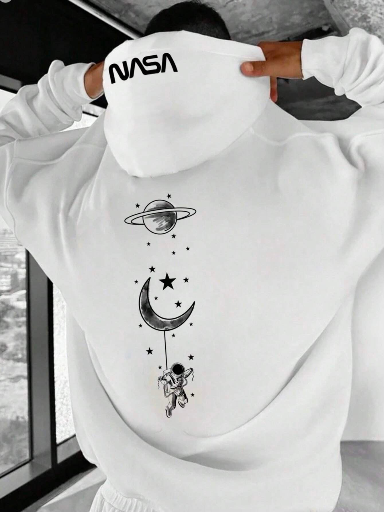 Ultra Loose Fit Moon & Planet Printed Hoodie 