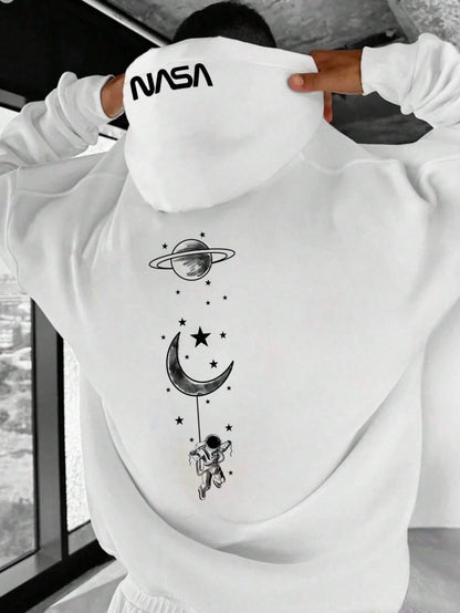 Ultra Loose Fit Moon & Planet Printed Hoodie 